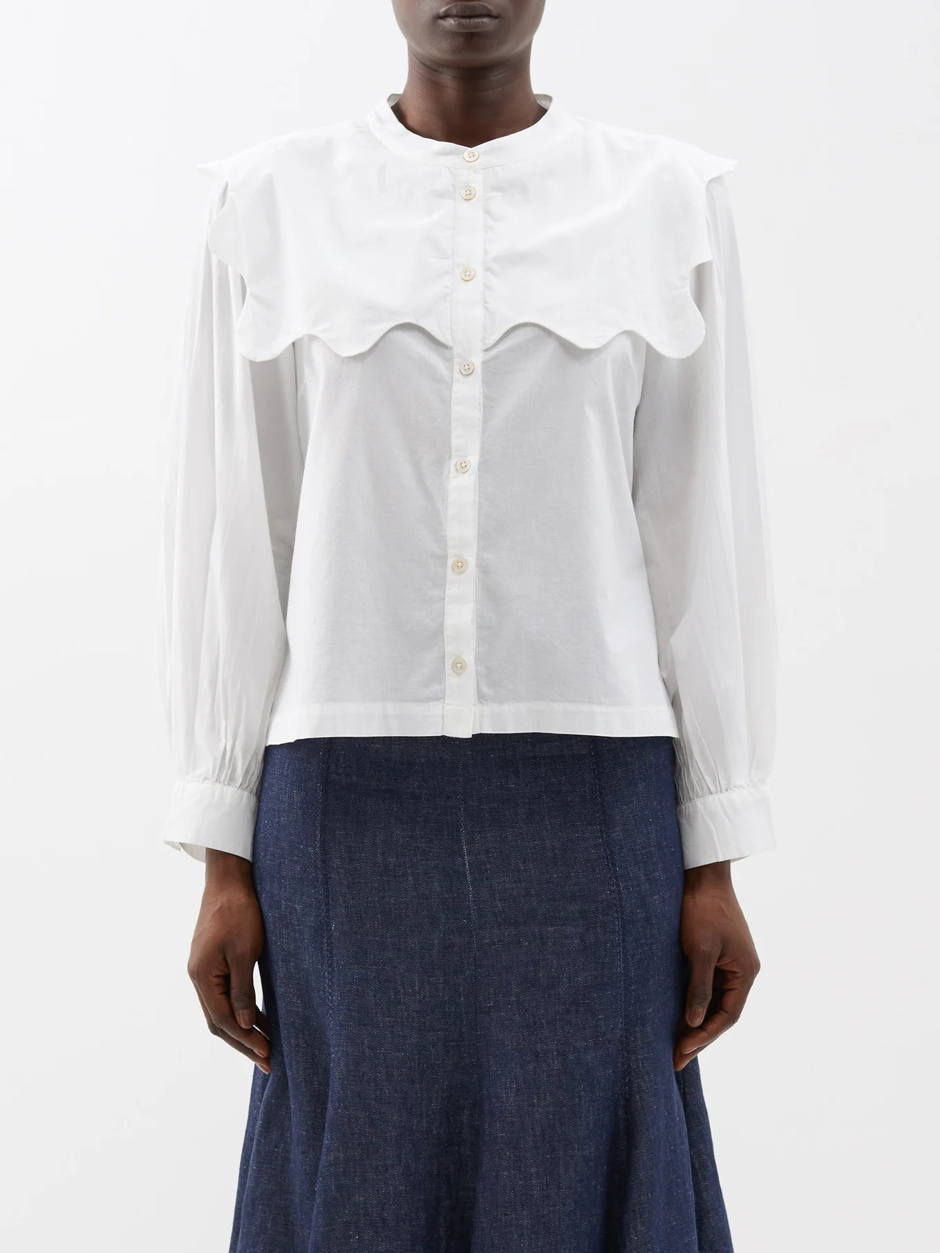 Leona scallop-trim cotton blouse | Sea | Matches (US)