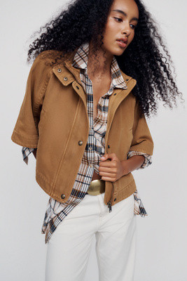 100% Cotton Cropped Utility Cape Jacket | Anthropologie (US)