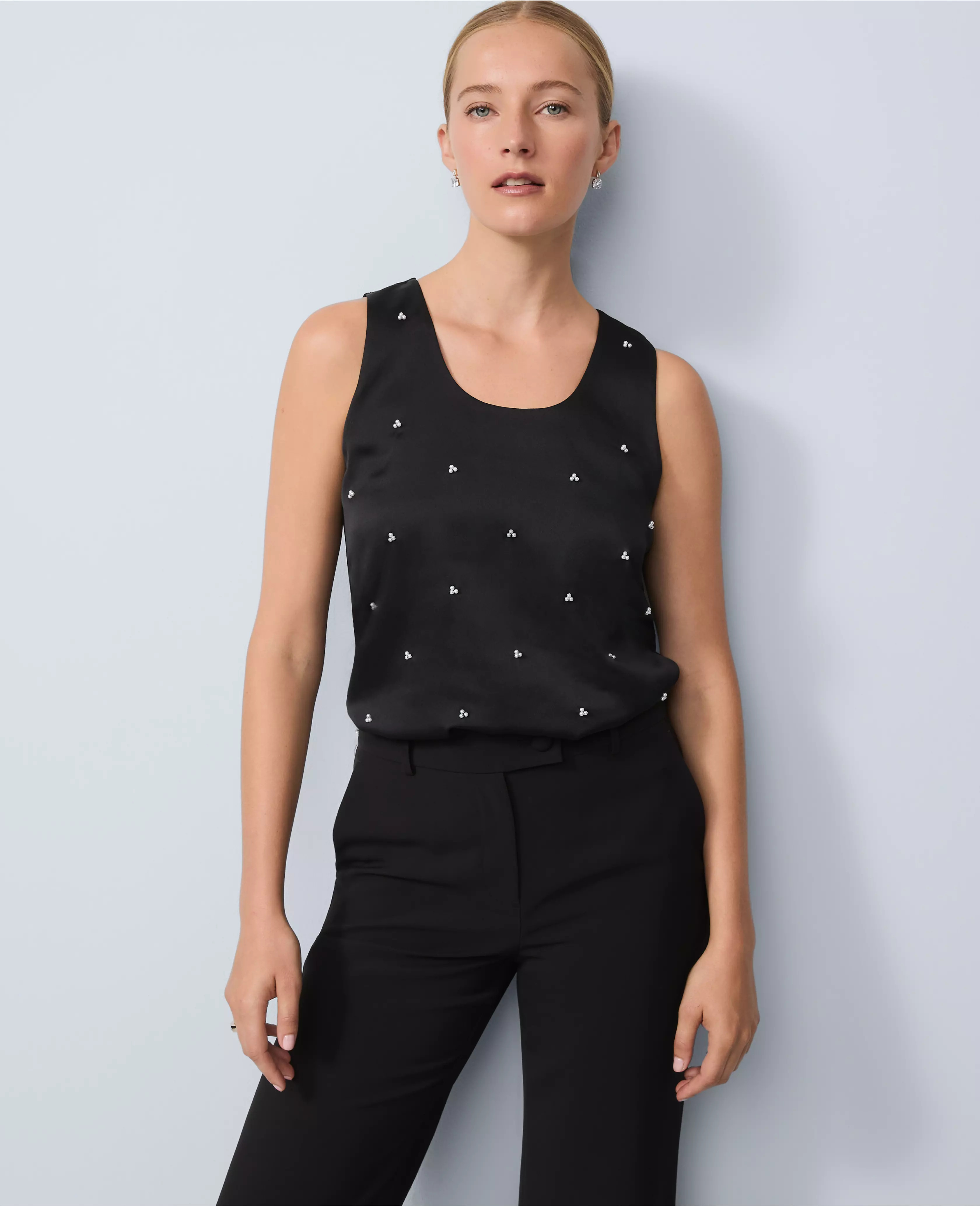 Pearl Embellished Sleeveless Top | Ann Taylor