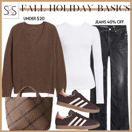 This chocolate brown V-neck sweater is perfect for casual days at work or your quintessential Thanksgiving outfit. I am loving these Adidas gazelles!

#LTKSeasonal #LTKfindsunder50 #LTKHoliday