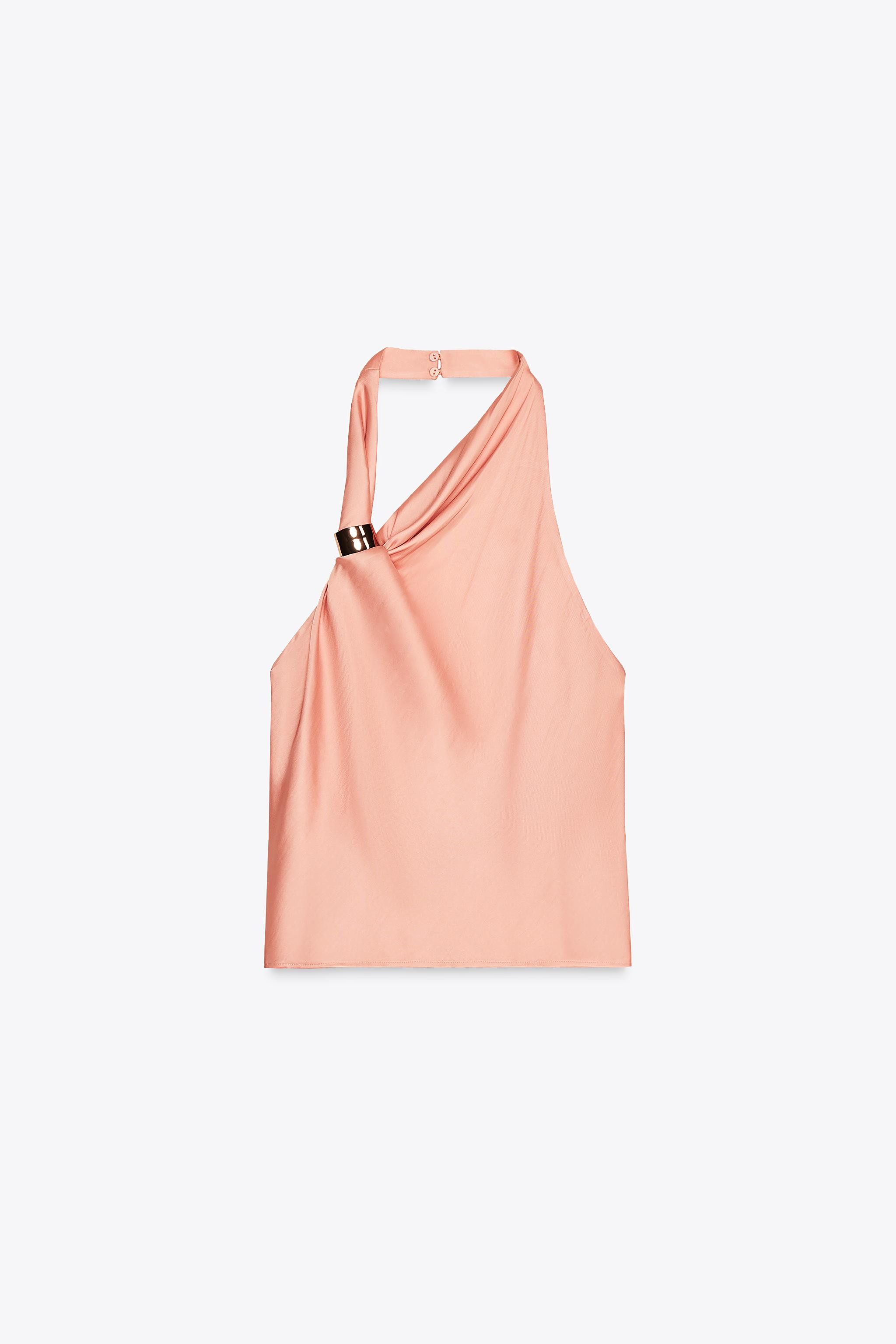 SATIN HALTER TOP WITH GOLD APPLIQUÉ | Zara US