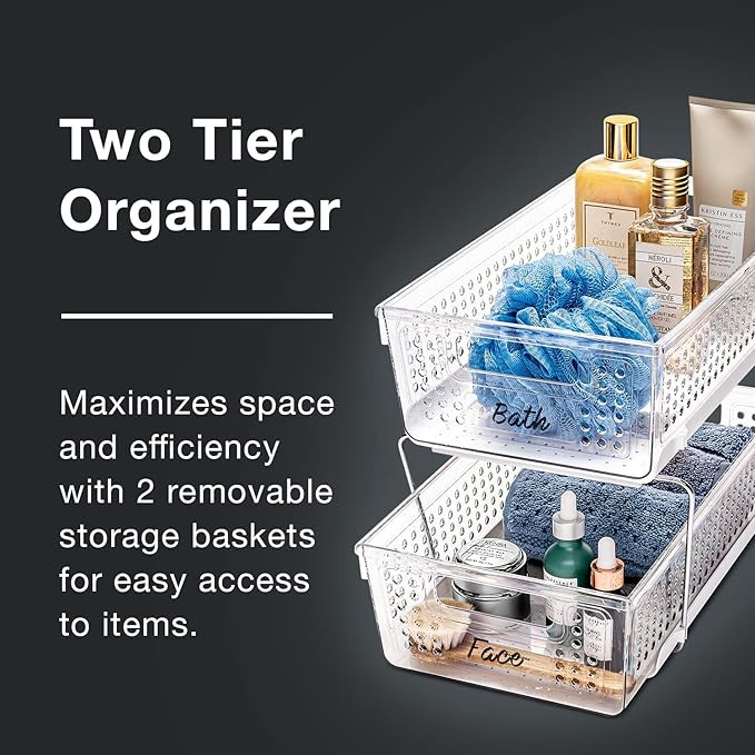 madesmart 2-Tier Organizer, Multi-Purpose Slide-Out Storage Baskets with Handles for Home and Bat... | Amazon (US)