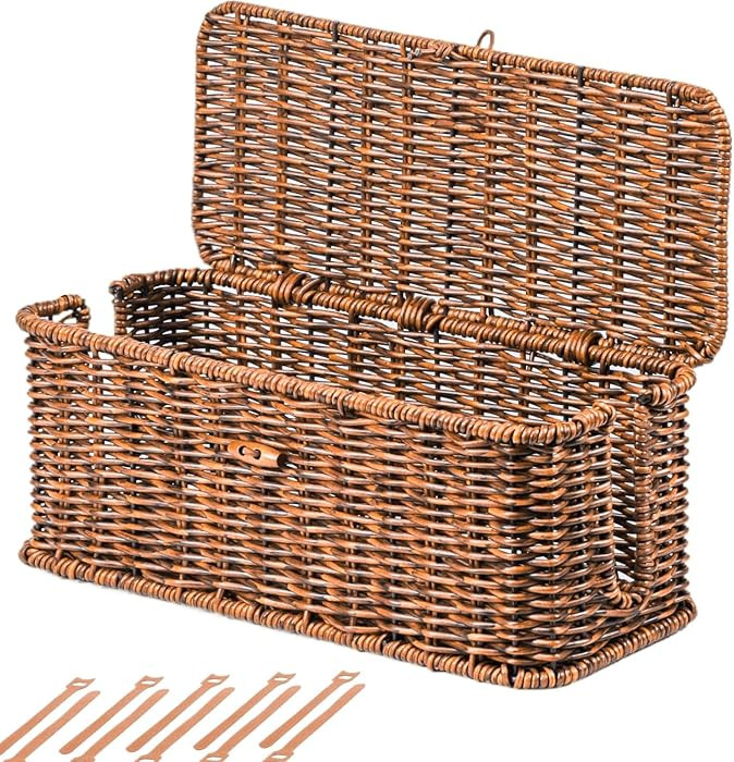 BROWNLILY Cable Management Box, Rattan Style Cord Organizer for Desk Cord Hider Outlet Covers Bab... | Amazon (US)