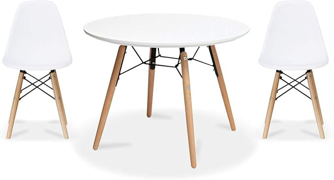 2xhome - Kids Size Plastic Toddler Chairs with Natural Wooden Dowel Legs and Round Table, White (... | Amazon (US)