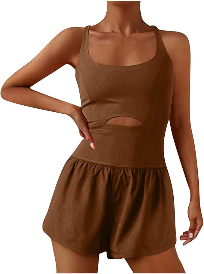 Lenago Womens Workout Romper Running Onesie Trendy Casual One Piece Outfits Summer Exercise Jumps... | Amazon (US)