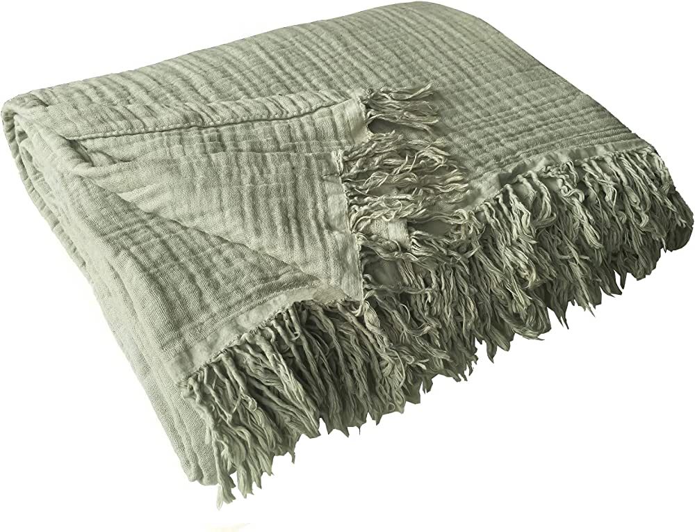 KyraHome 100% Organic Cotton Muslin Gauze Throw Blanket for Couch, Adults, Travel, 4-Layer Pre-Wa... | Amazon (US)