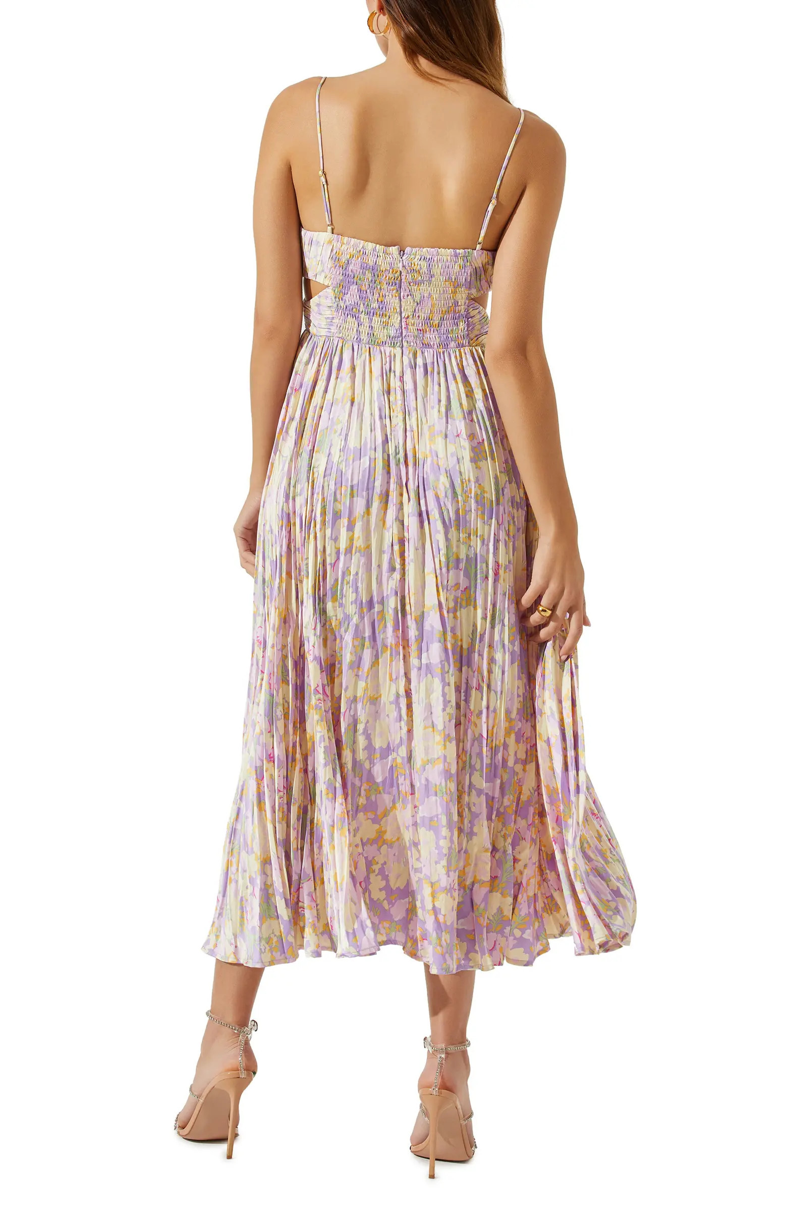 Floral Plissé Crossover Cutout Midi Dress | Nordstrom