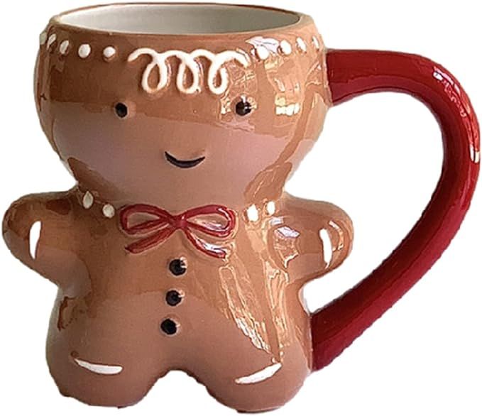 Gingerbread Man Mug Cartoon Cute Ceramic Cup for Tea Coffee Funny Gifts for Family Friends | Amazon (US)