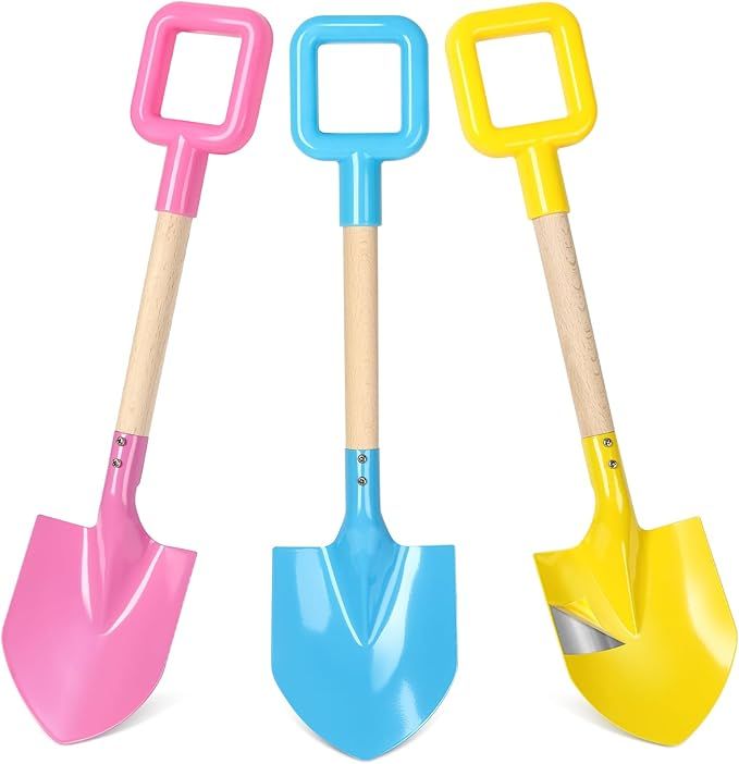 Dsmile 3Pcs Long Beach Shovels 16" Metal Kids Beach Spades Sand Shovels Toys with Wood Handle for... | Amazon (US)