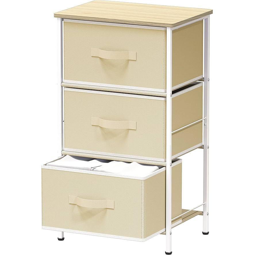 Simple Houseware 3 Drawer Nightstand Dresser with Wood Top, Beige | Amazon (US)