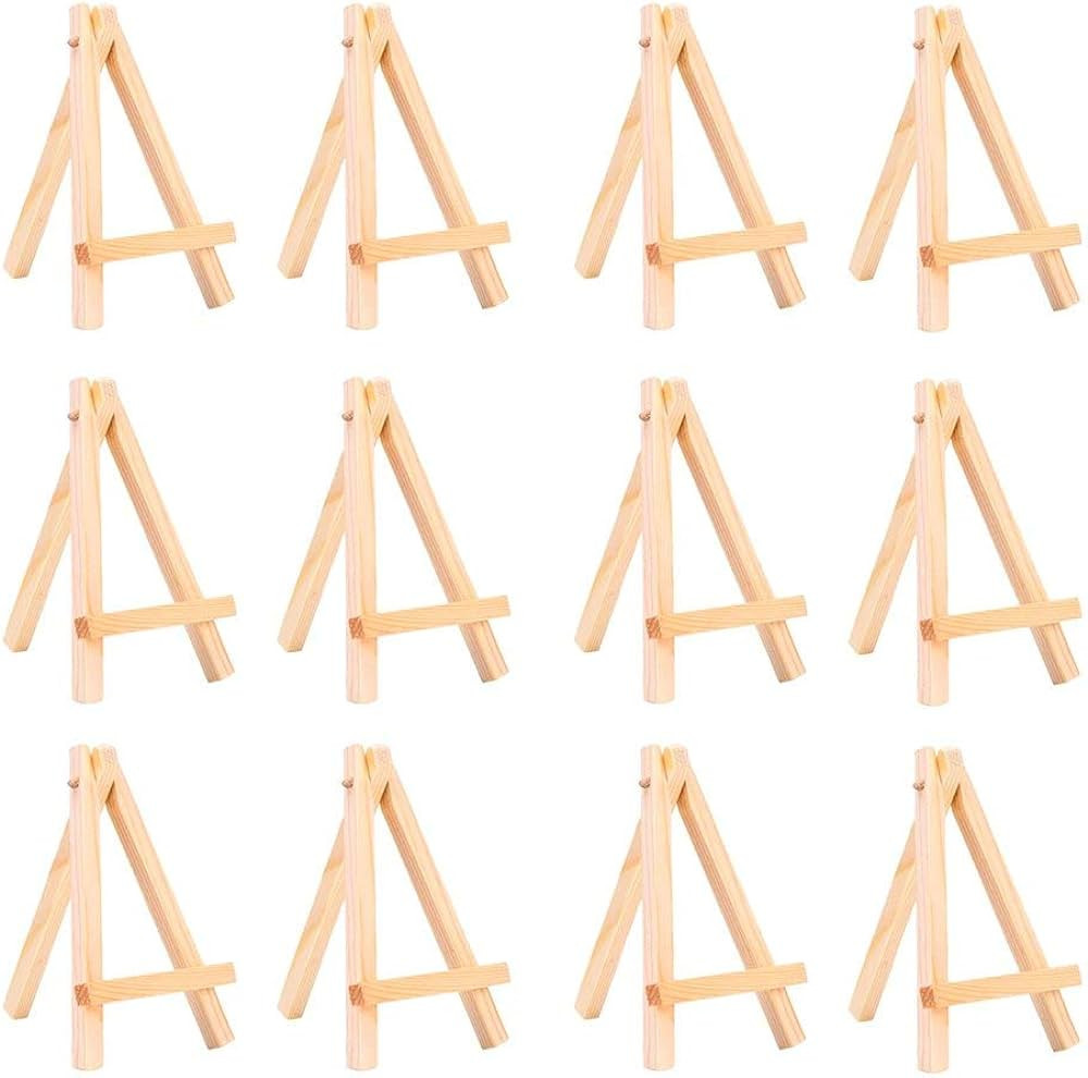 WOWOSS 12 Pack 5" Mini Wood Display Easel, Natural Wooden Tripod Holder Stand for Displaying Smal... | Amazon (US)