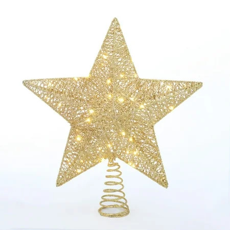 Holiday Time 15-inch 8-Function Gold Star Christmas Tree Topper with 60 Warm White LED Lights | Walmart (US)