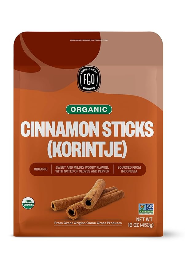 FGO Organic Cinnamon Sticks Whole, 16oz Bulk Resealable Pouch, 100+ Sticks, 2 ¾” Stick Size, R... | Amazon (US)