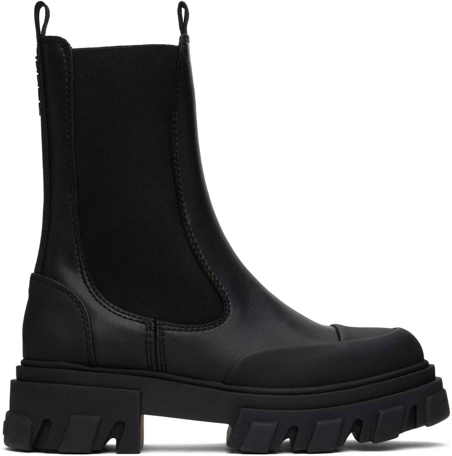 GANNI - Black Stitch Cleated Mid Chelsea Boots | SSENSE