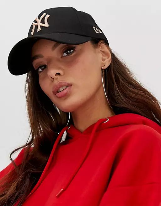 New Era 9Forty exclusive black cap with rose gold NY | ASOS (Global)