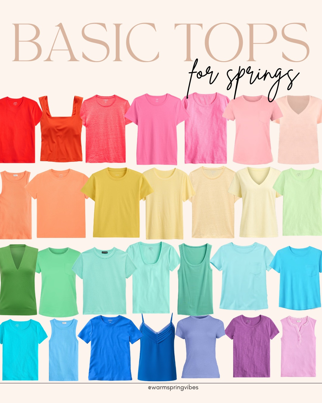 Basic Tees and Tanks for Springs.   

Swipe for breakdown of warm spring, bright spring and light spring.

#LTKSeasonal #LTKmomlife