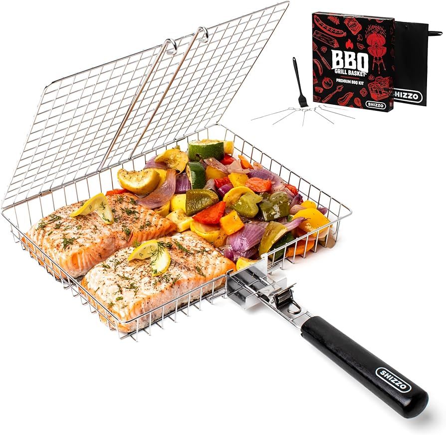 Grill Basket, Barbecue BBQ Grilling Basket , Stainless Steel Large Folding Grilling baskets With ... | Amazon (US)