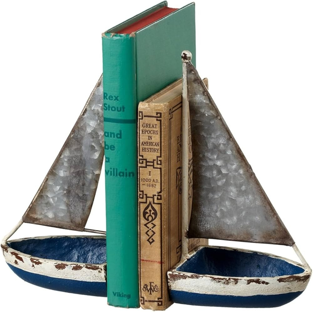Midwest-CBK Blue Sail Boats Nautical Bookends Cast Iron Galvanized Metal | Amazon (US)