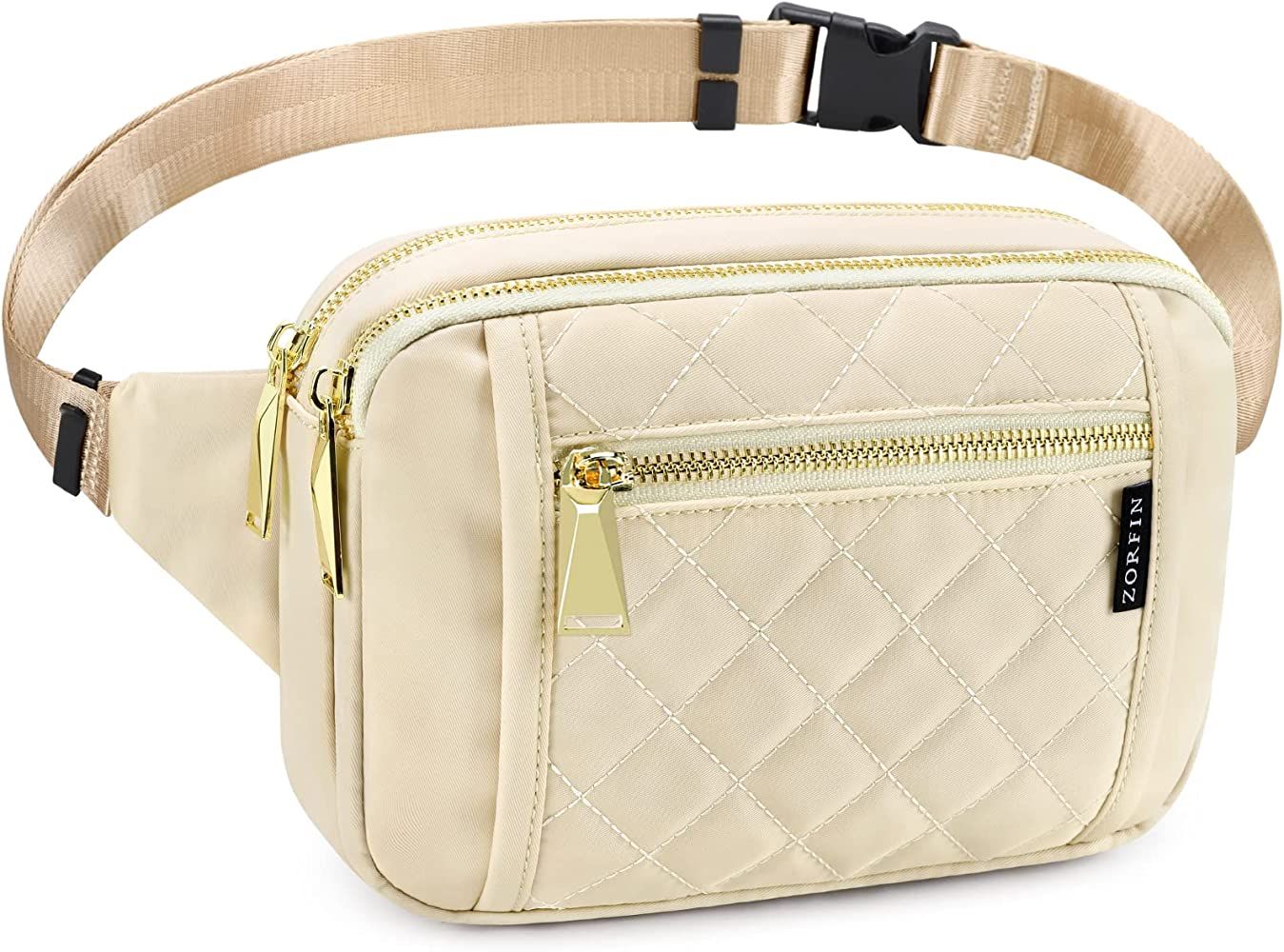 ZORFIN Fanny Packs for Women Men, Fashion Waist Pack Belt Bag with 5 Zipper Pockets Adjustable Belt, | Amazon (US)