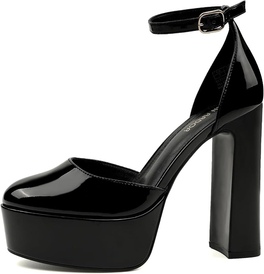 JENN ARDOR Women's Platform Heels Chunky High Heel Pumps Block Heels Ankle Strap Closed Toe for D... | Amazon (US)