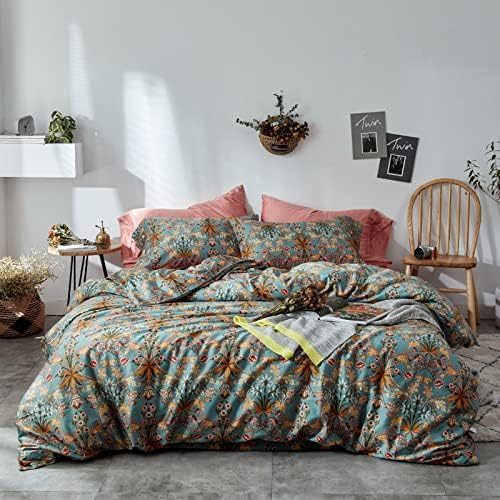 mixinni Vintage Style Garden Flower Queen Duvet Cover with Zipper Closure Soft Cotton Flower Patt... | Amazon (US)