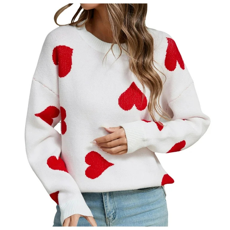Daznico Womens Sweater,Women's Cute Heart Pullover Sweaters Long Sleeve Crew Neck Pullovers Casua... | Walmart (US)