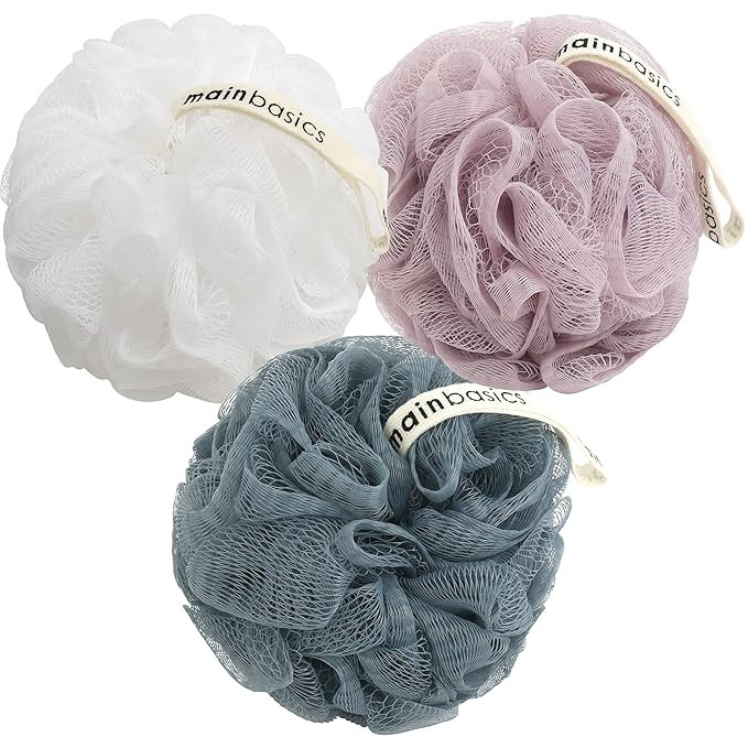 MainBasics Bath Shower Loofah Sponge Puff Exfoliating Body Scrubber (Set of 3) (Airy Blossom) | Amazon (US)
