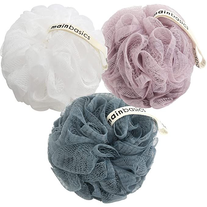 MainBasics Bath Shower Loofah Sponge Pouf Body Scrubber Exfoliator (Set of 3) | Amazon (US)