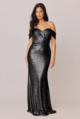 Bardot Sequin Dress | Black | Revelry