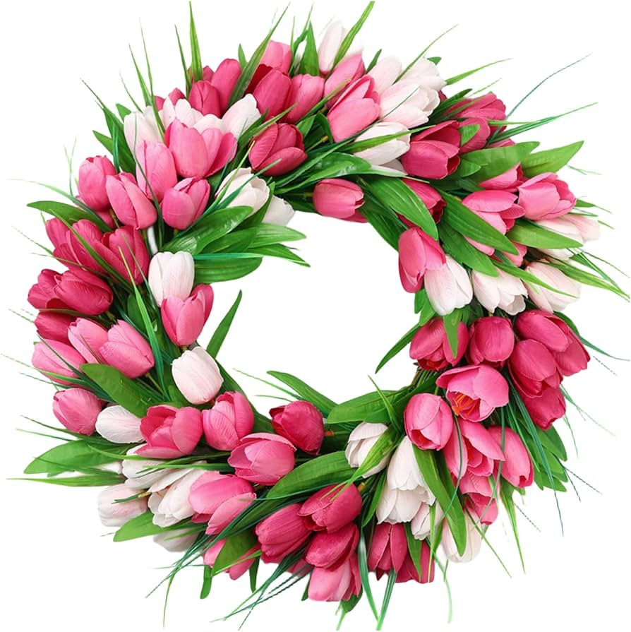 Artificial Tulip Wreaths for Front Door Colorful Tulip All Season Wreaths 20IN Spring Summer Door... | Amazon (US)