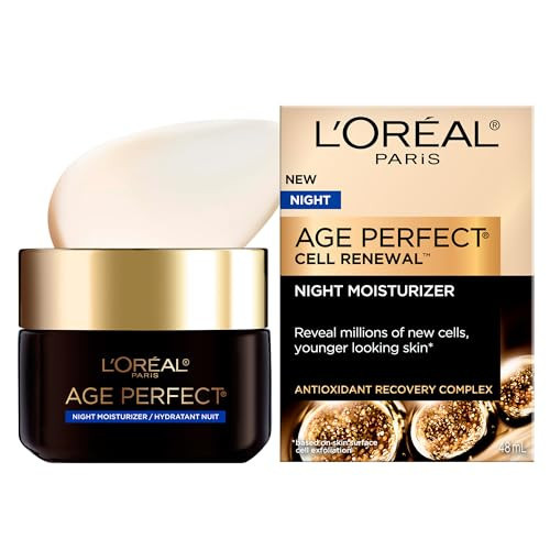 L'Oreal Paris Night Face Moisturizer Cream, Age Perfect Cell Renewal, with Antioxidant Recovery Complex + Vitamin E, Smoothes the look of Wrinkles for Firmer looking Skin, Skincare, 50 mL | Amazon (CA)