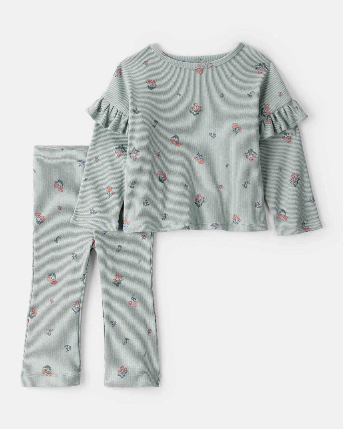 Baby Girl 2-Piece Floral Cotton Long-Sleeve Tee & Pant Set - Green | Carter's | Carter's Inc