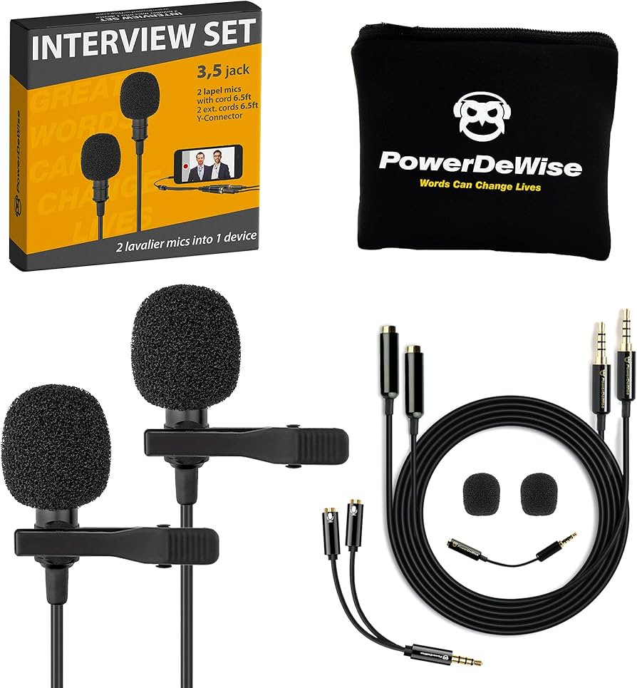 PowerDeWise Professional Grade 2 Lavalier Clip-On Microphones Set for Dual Interview - Double Lav... | Amazon (US)