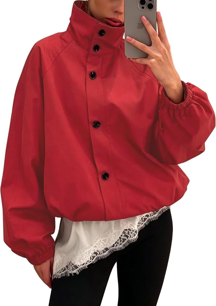 Womens Funnel Neck Jackets Lightweight Windbreaker Outwear Coats | Amazon (US)