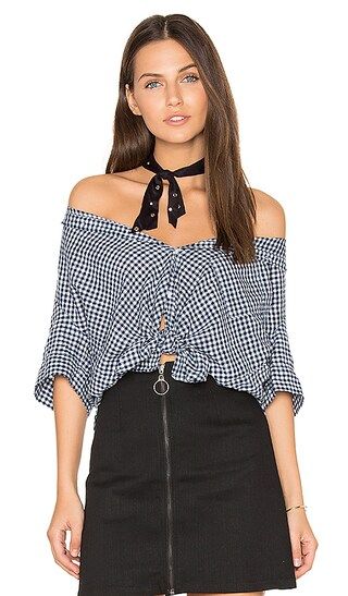 CP SHADES Georgia Front Tie Top in Navy Gingham | Revolve Clothing