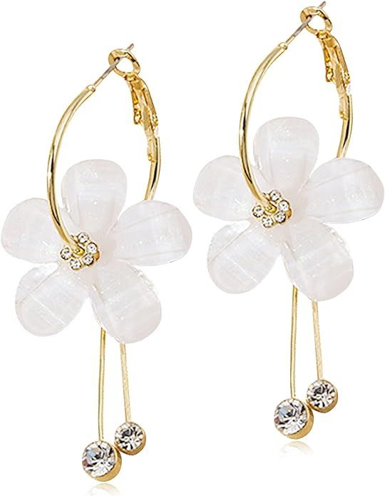 ANDPAI Elegant Romantic Bohemian Crystal Acrylic Rose Flower Dangle Drop Earrings Five Leaves Exa... | Amazon (US)
