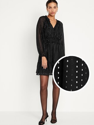 Waist-Defined Swiss-Dot Shine Mini Dress for Women | Old Navy (US)