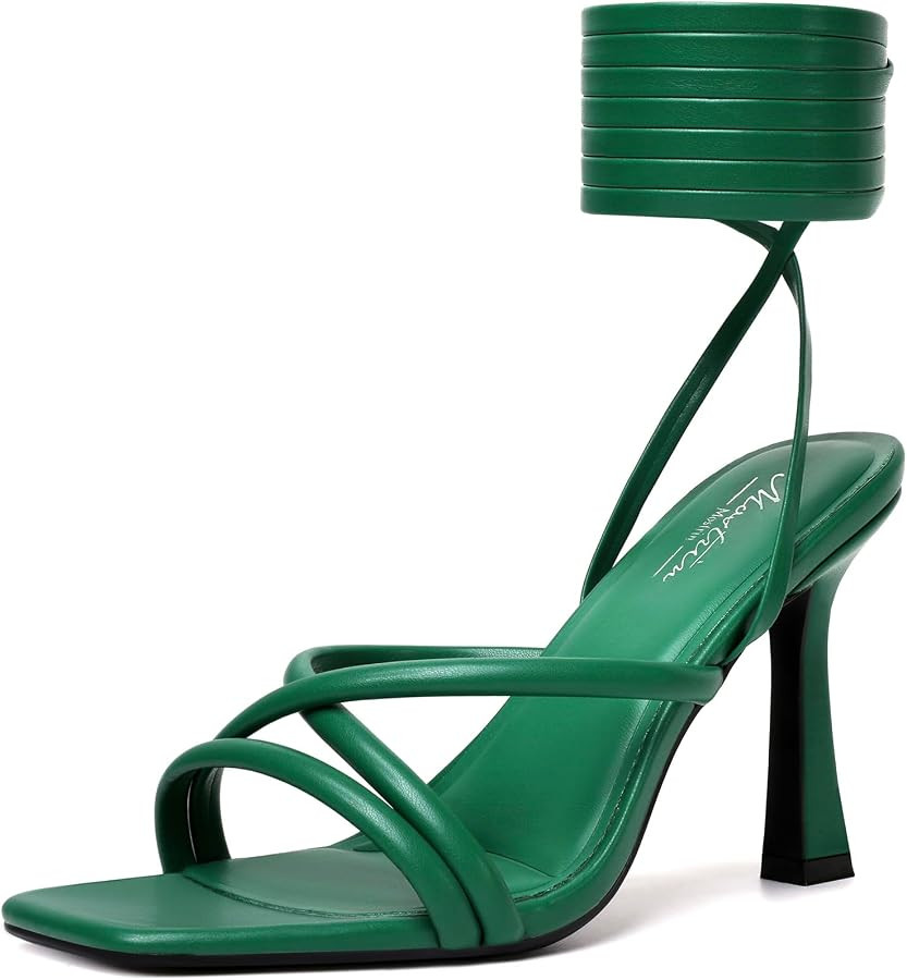 Mostrin Womens Sandals Strappy Heels for Women Lace Up Square Open Toe Heels Tie Up High Heeled S... | Amazon (US)