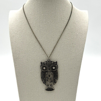 Vintage Antiqued Silver Tone Owl Pendant Necklace Lightweight Articulated 17.5" | eBay US