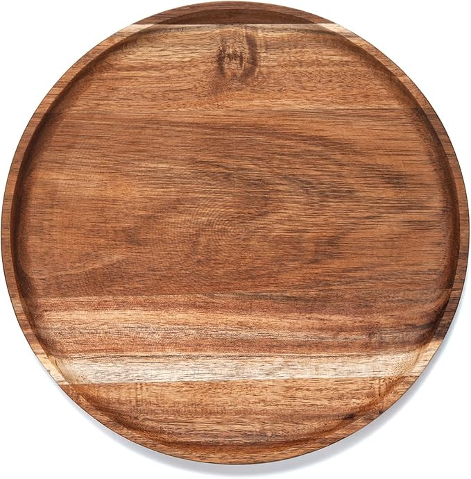 Round Wood Tray, Acacia Wooden Serving Tray, Serving Platter, Appetizer Charcuterie Board, Tray O... | Amazon (US)