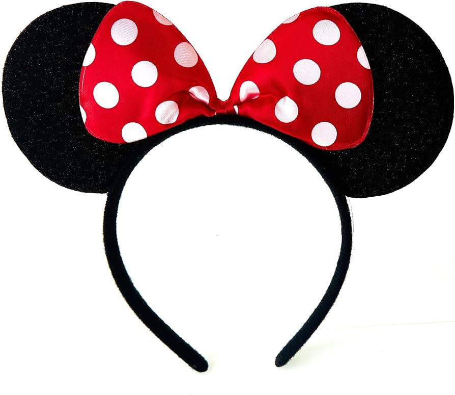 Black With Red Bow & White Polka Dot Minnie Mouse Disney Fancy Dress Ears Head Band | Amazon (UK)