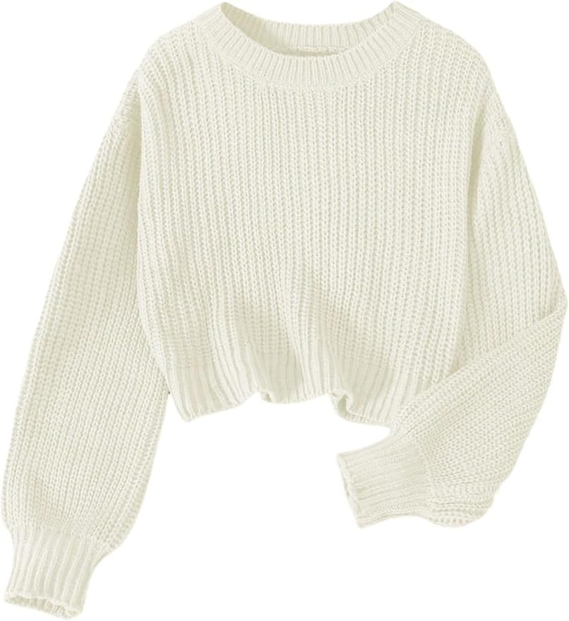 Girl's Cropped Sweaters Long Sleeve Pullover Jumper Tops Knitwear Fall Outfits | Amazon (US)