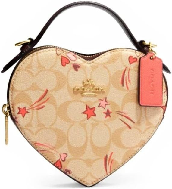 COACH WOMENS Heart Crossbody bag In Signature With Stars Print Light Khaki Pink Multi | Amazon (US)