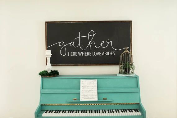 Gather here where love abides | 26"x50" | wood sign | custom sign | framed sign | gallery wall | Etsy (US)