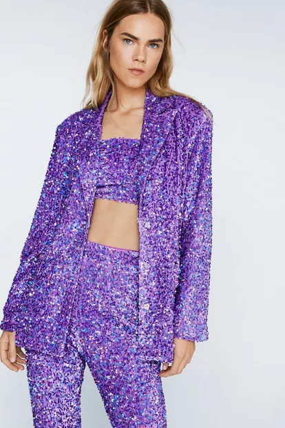 Premium Waisted Velvet Sequin Blazer | Nasty Gal (US)
