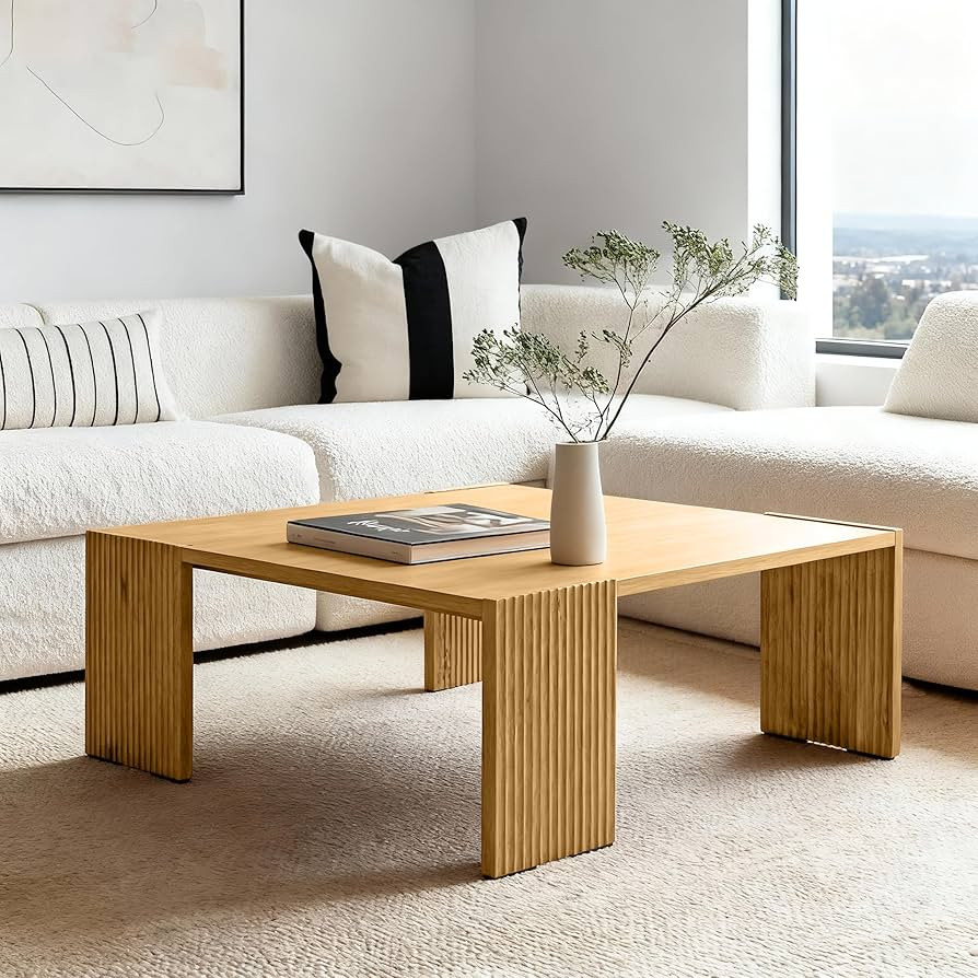 39.37'' Large Square Coffee Table, Solid Ash Wood Coffee Table Accent Table for Living Room, Mode... | Amazon (US)