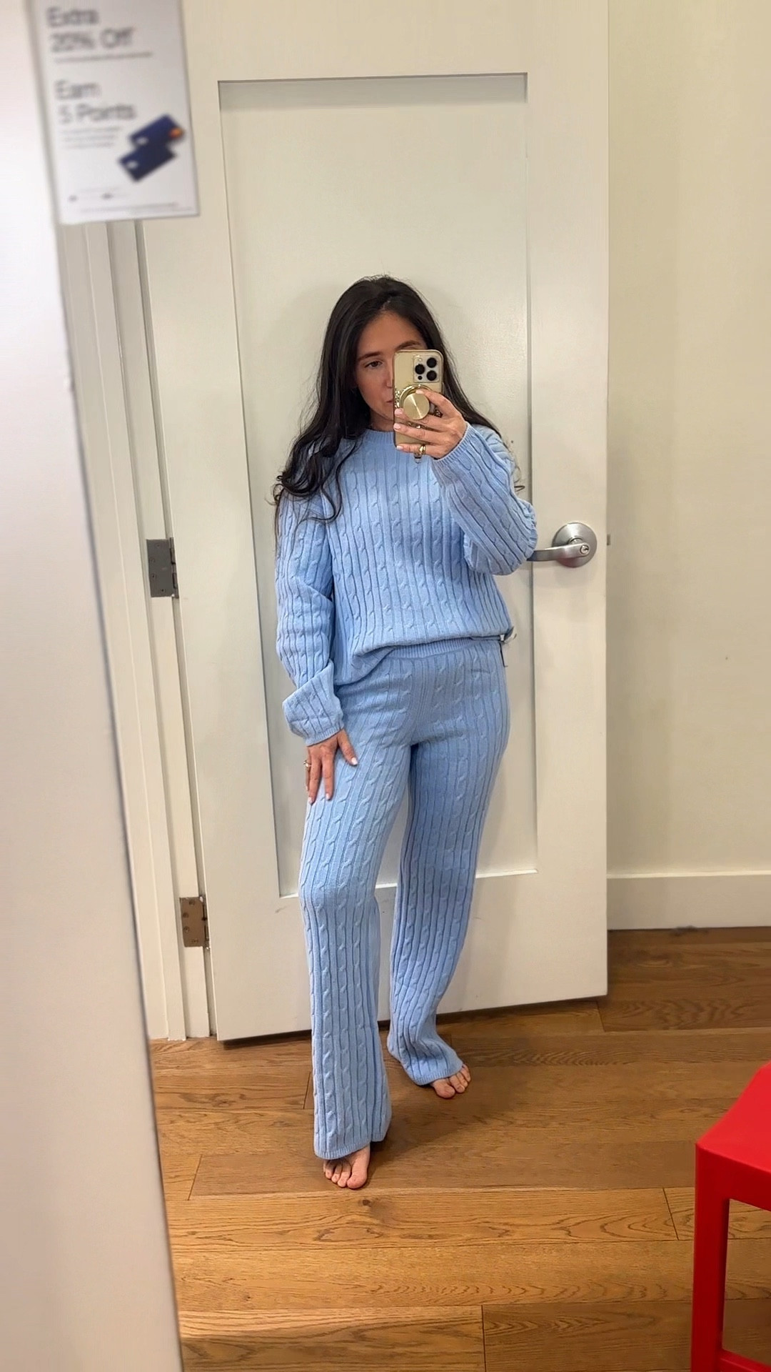 Obsessed with this comfy CashSoft cable knit sweater pants matching set from GAP😍it’s giving Ralph Lauren vibes for less & this blue is stunning. Wearing XS regular in set, but want to order the petite pants online (I’m 5 ft tall) 

#LTKPetite #LTKSaleAlert #LTKootd