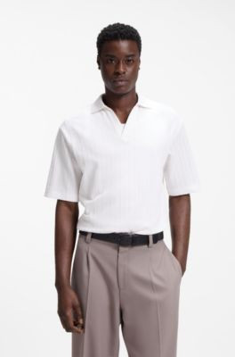 HUGO Jacquard-stripe polo shirt with Johnny collar - White Men's Polo Shirts size S | Hugo Boss (US)