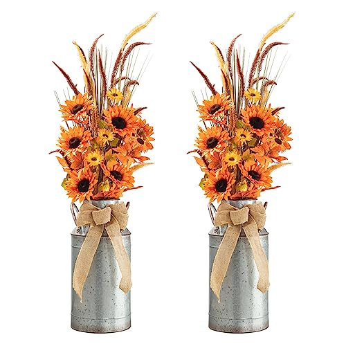 Glitzhome 2 Set Fall Sunflower Leaf Tree, Artificial Potted Porch Tree, Decorative Front Door Orange, 39.75''H | Amazon (US)