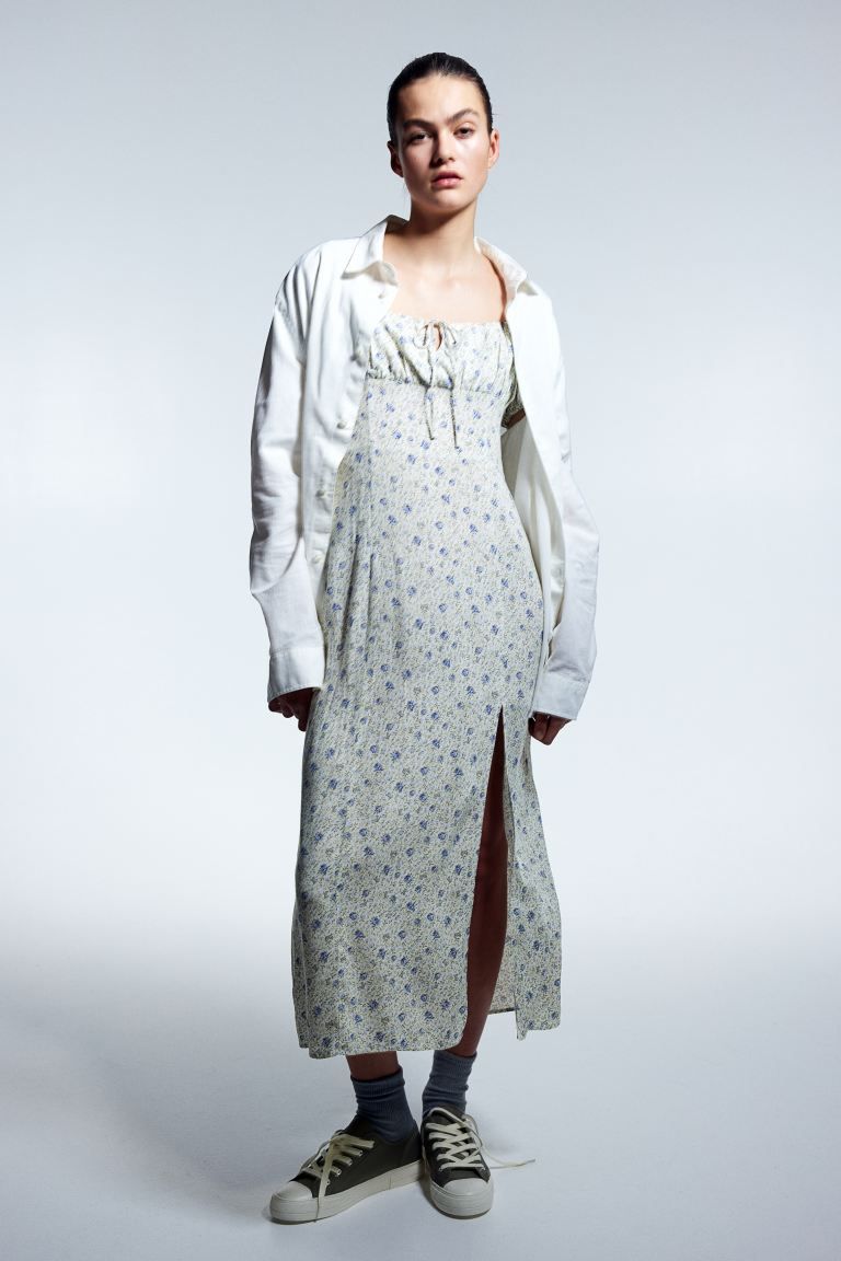 Puff-sleeved Midi Dress - Cream/floral - Ladies | H&M US | H&M (US + CA)